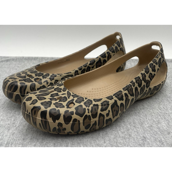 Crocs Kadee Ballet Flats Women's Sz 7 Leopard Animal Print Slip On Shoes 11710 - Picture 1 of 10
